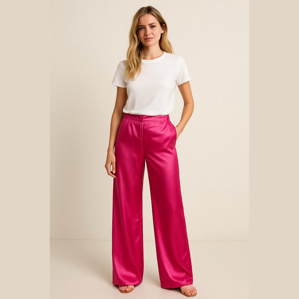 House of Harlow 1960 Satin high rise Hot Pink Wide-Leg Pants size small